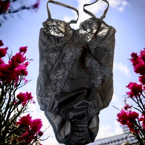 Vintage Dolores For Poirette Vtg 70's Black Lace Teddy Bodysuit ILGWU 34B NEW - Picture 1 of 16